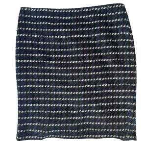 Ann Taylor Tweed Pencil Skirt Black Blue Cream Striped Size 14